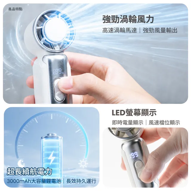 【太星電工】Mini掌心高速製冷冰風扇｜手持風扇USB｜BSMI認證｜3000mAh｜珍珠白205W