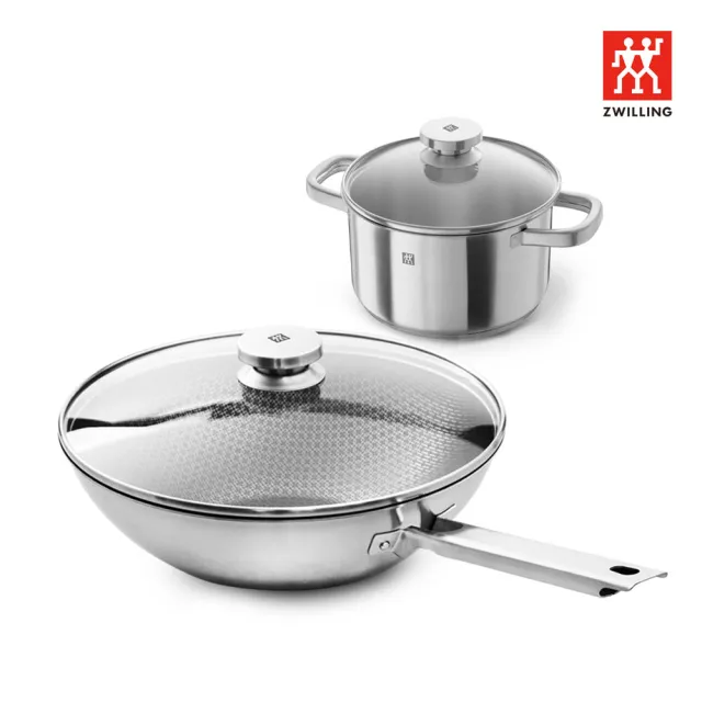 【ZWILLING 德國雙人】Joy Plus不鏽鋼不沾鍋蜂巢炒鍋30cm贈Joy不鏽鋼雙耳湯鍋20cm(德國雙人牌集團官方直營)