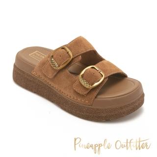 【Pineapple Outfitter】復古摩登麂皮雙帶厚底拖鞋 HAMID(絨棕色)