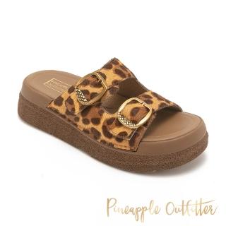 【Pineapple Outfitter】復古摩登麂皮雙帶厚底拖鞋 HAMID(豹紋)