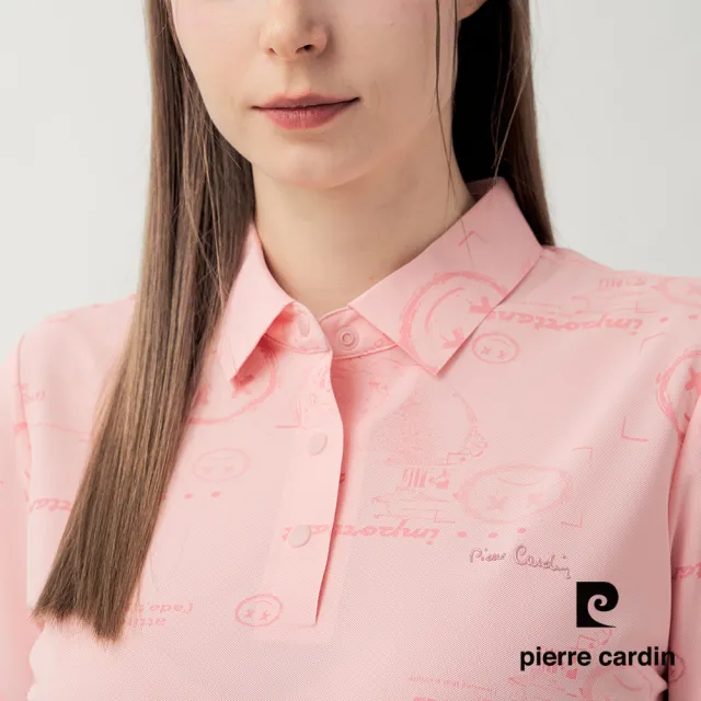 【pierre cardin 皮爾卡登】休閒服飾 女款 無痕涼感印花短袖POLO衫-粉色(6267251-72)