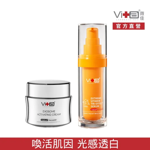 【Swissvita 薇佳】維他命完美三抗精華+外泌體逆齡賦活乳霜(亮白抗老一組搞定)