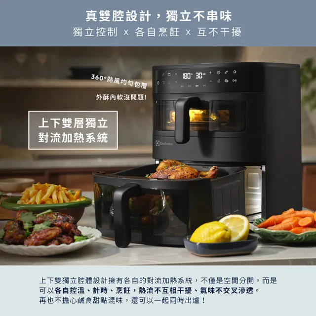 【Electrolux 伊萊克斯】Cinya的私房烘焙 粉絲獨家限定透視雙享鍋 800系列 直立雙層氣炸鍋☆ (E8AF1-810B)