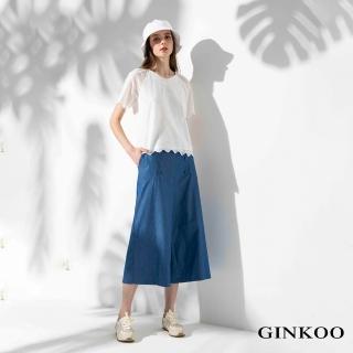 【GINKOO 俊克】釦飾牛仔寬褲裙