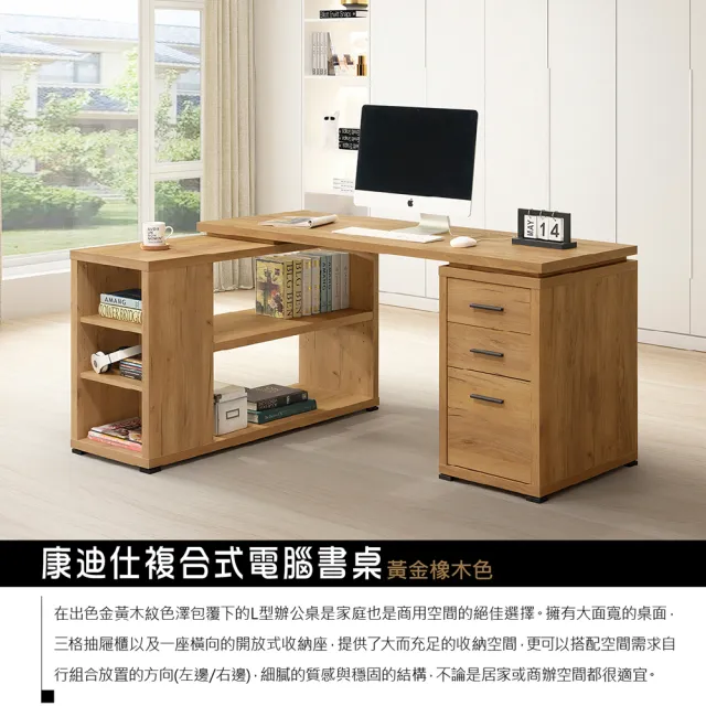 【康迪仕】複合式電腦書桌(辦公桌/黃金橡木色/ DIY組合家具)
