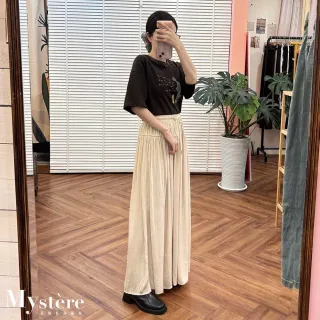 【my stere 我的時尚秘境】海島絲飄飄綁帶寬褲 三色可選 大寬褲 細百摺裙 飄逸寬褲 大褲管 