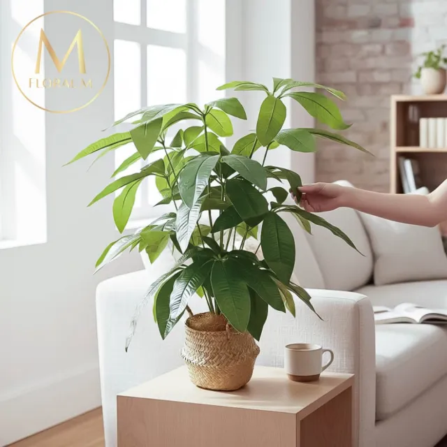 【Floral M】財源滾滾發財樹70cm仿真植栽(贈編織籃)(人造植栽/仿真樹/室內佈置/居家裝飾/桌上型植栽)