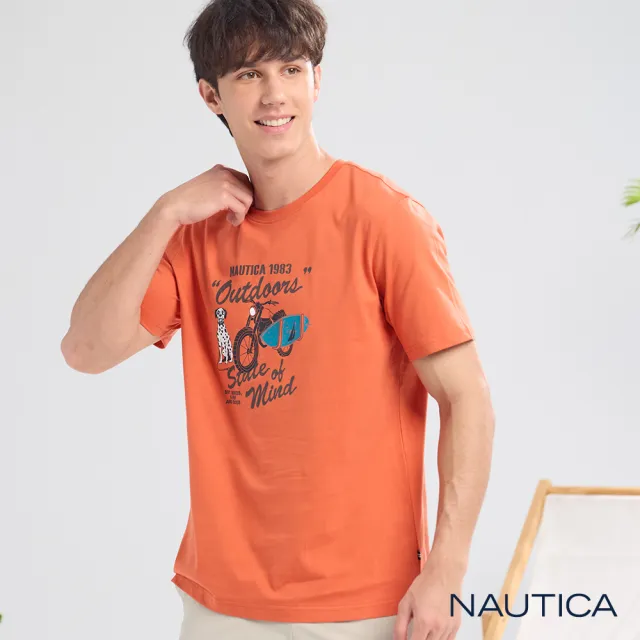 【NAUTICA】官方旗艦 男裝 防蟎抑菌美式大麥町復古插畫短袖T恤-紅色