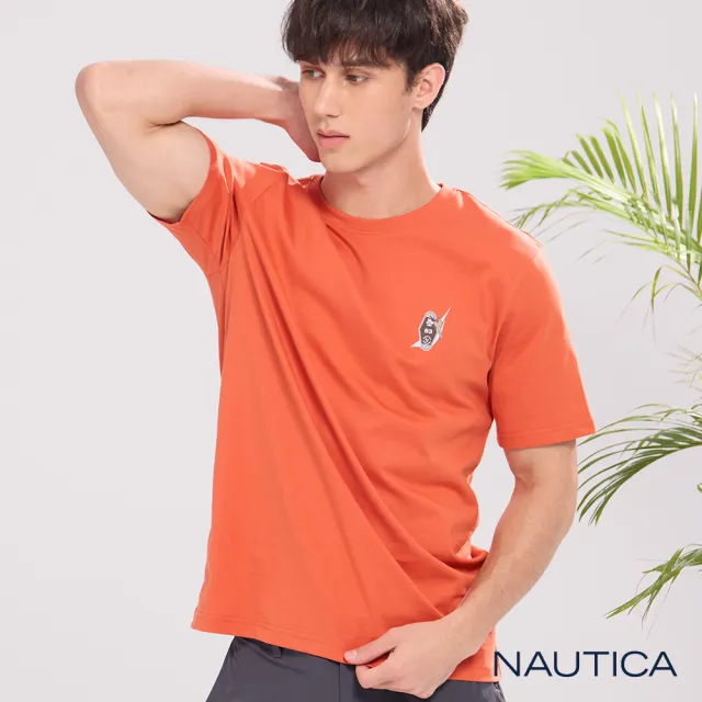 【NAUTICA】官方旗艦 男裝 防蟎抑菌簡約衝浪板插畫短袖T恤-橘色