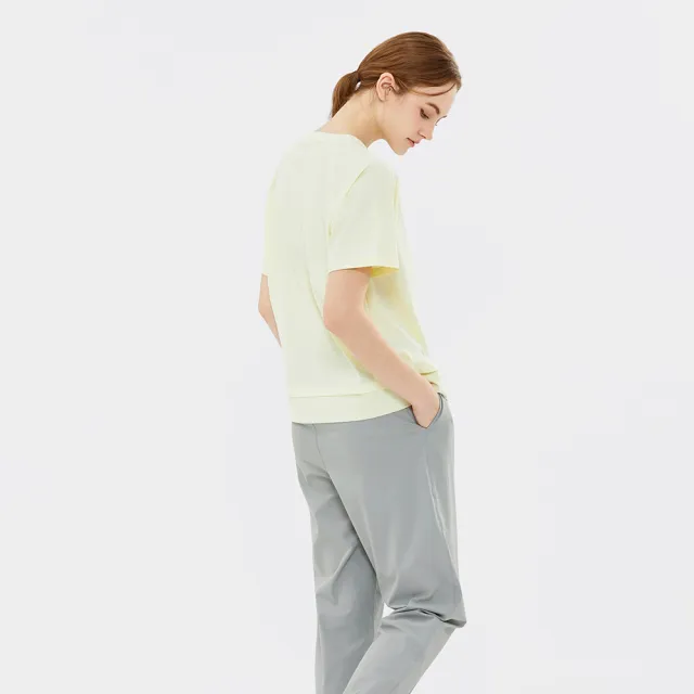 【Hang Ten】Hang Ten- 冰沙涼感拼接下襬短袖T恤-女(奶油米)