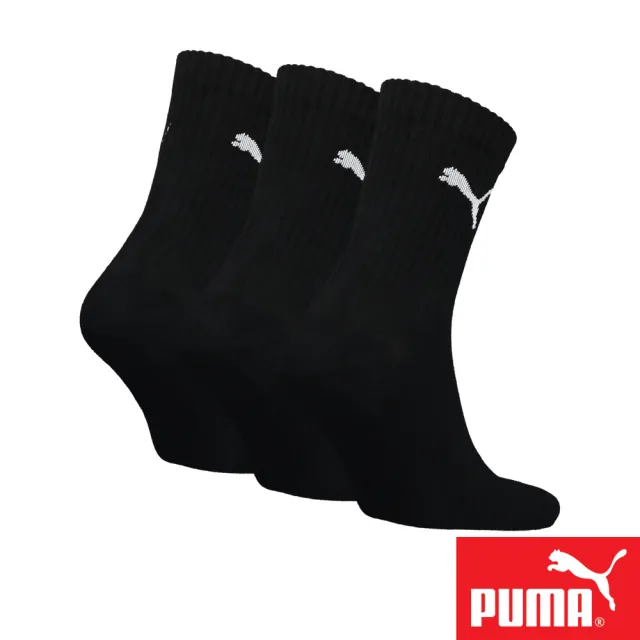 【PUMA】男女款 中短筒襪3雙裝 黑/白(彪馬 跳豹 男襪 女襪 襪子 運動襪 小腿襪 棉質 高彈 耐磨 抗菌)