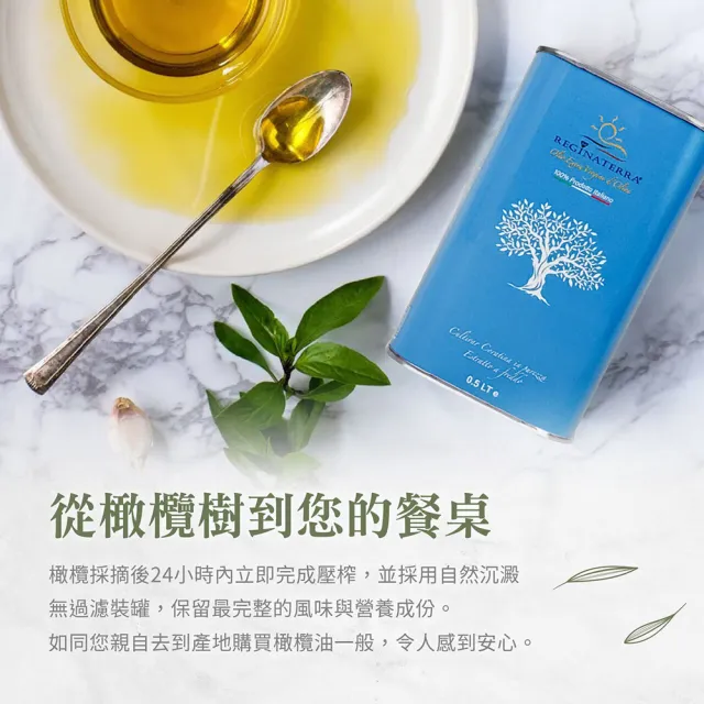 【REGINATERRA 王后之地】特級初榨橄欖油500ml (EVOO/義大利原裝進口/冷壓初榨/可生飲/烹飪料理)