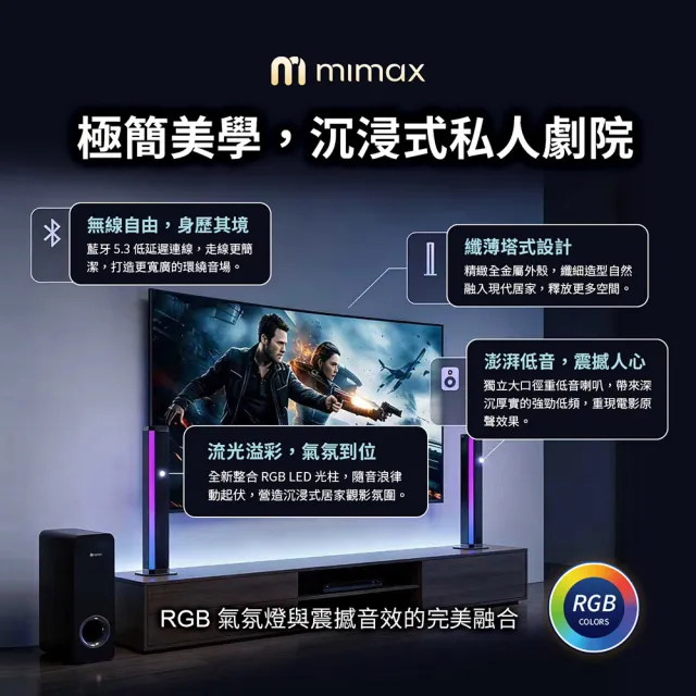 【mimax 米覓】家庭重低音影院級音響 Live 3T (音響 音箱 藍牙 喇叭 環繞 劇院 低音炮)