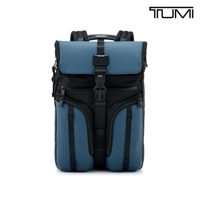 【TUMI】Alpha Bravo Surveillance 彈道尼龍翻蓋後背包 - 灰藍