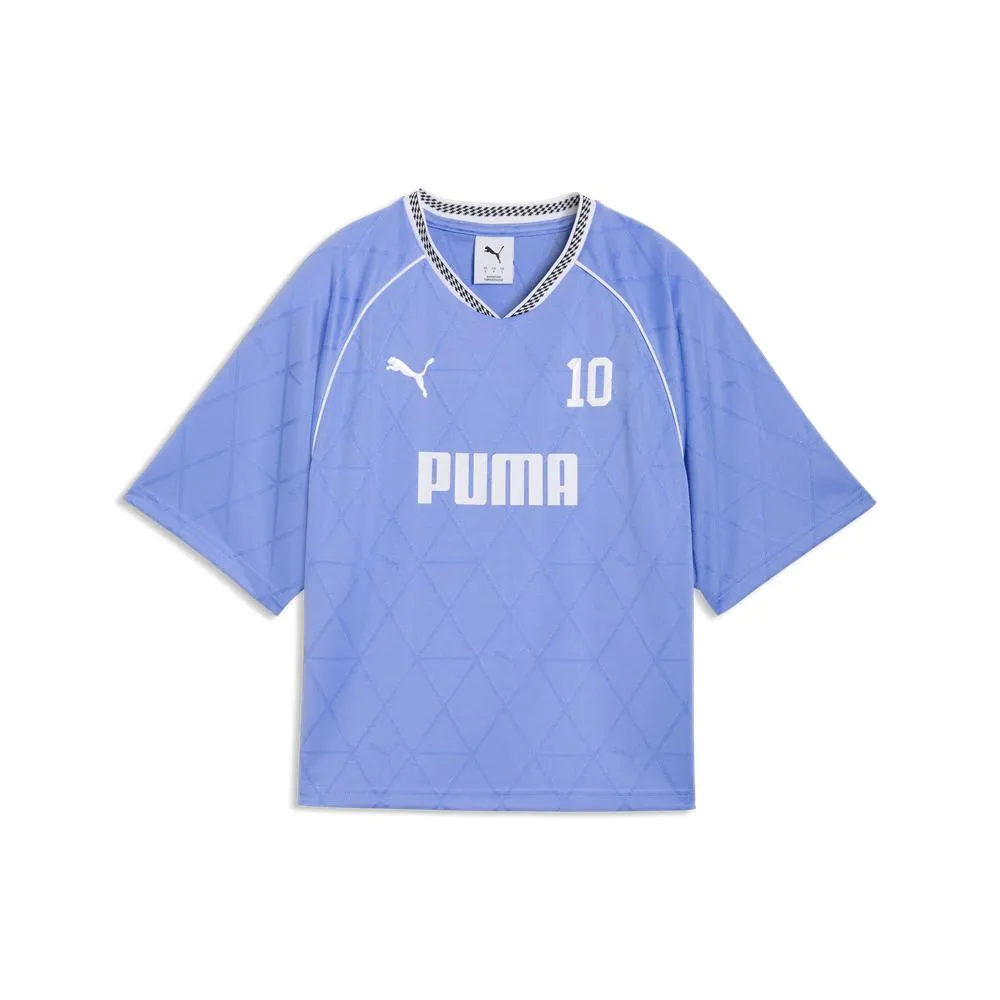【PUMA】基本系列PUMA SPORT 寬鬆足球風短袖T恤 女性 69186060 短t 藍色