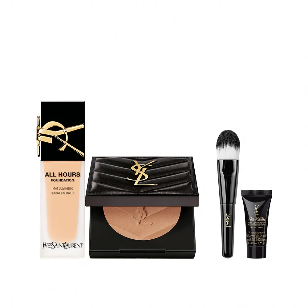 【YSL】官方直營 恆久完美持妝底妝組(午夜粉底25ml+蜜粉餅)