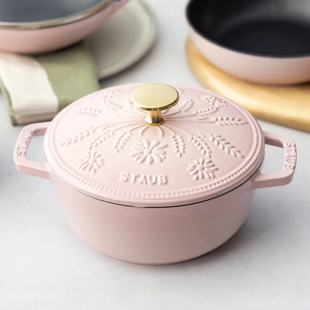 【STAUB】Margaret瑪格麗特圓形琺瑯鑄鐵和食鍋16cm-粉紅奶酪(德國雙人牌集團官方直營)