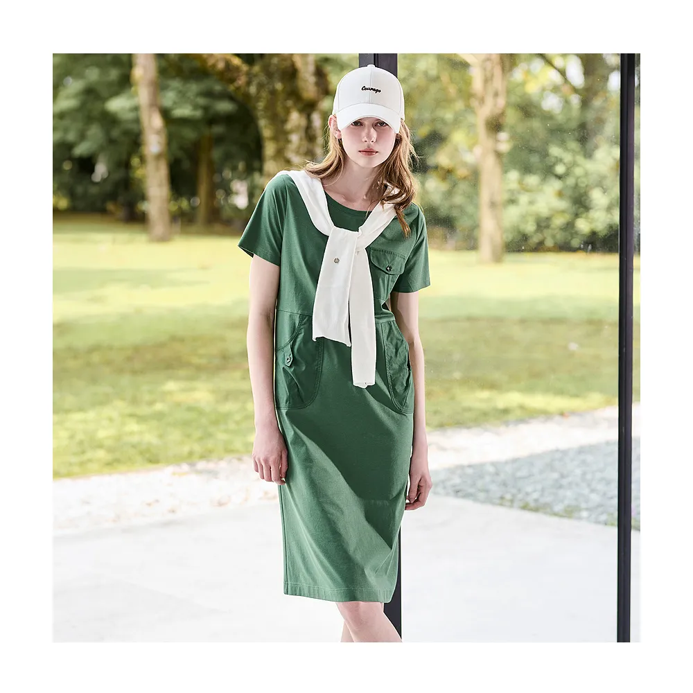 【en-suey 銀穗】異素材拼接ONE-PIECE短洋裝-女