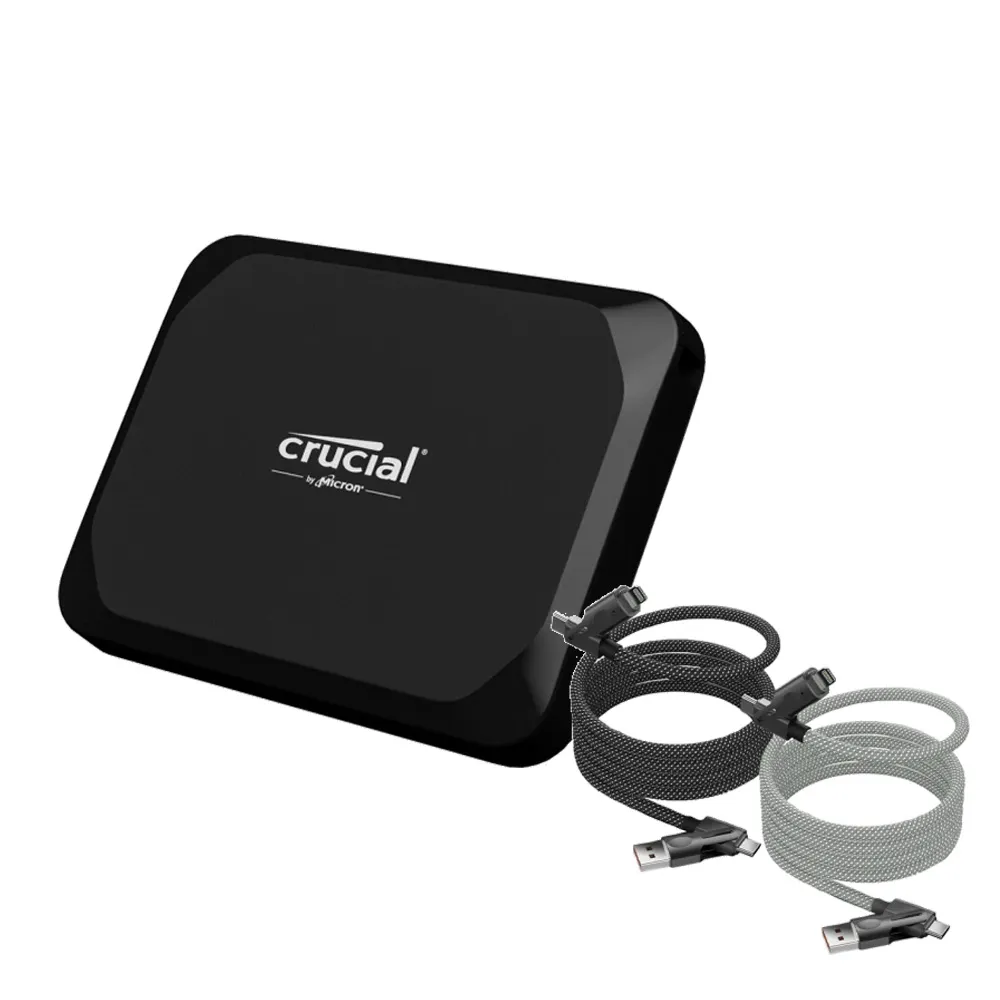 【Crucial 美光】快充磁吸線組★X9 1TB Type-C USB 3.2 Gen 2 外接式ssd固態硬碟+PD100W四合一編織快充線