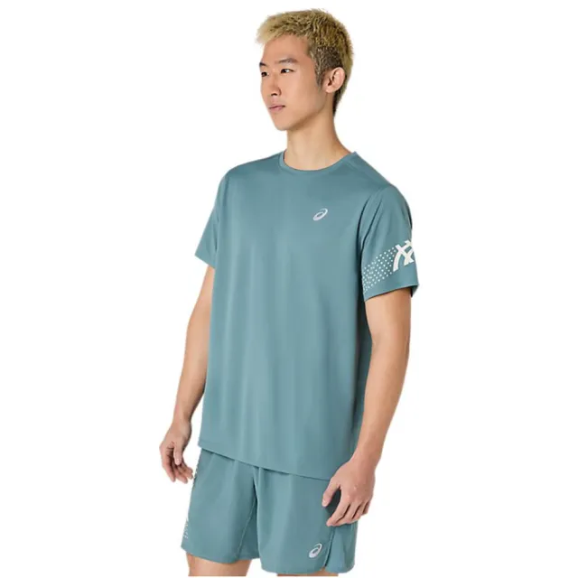 【asics 亞瑟士】短袖上衣 男 訓練 慢跑 ICON 藍綠 2011D458-402