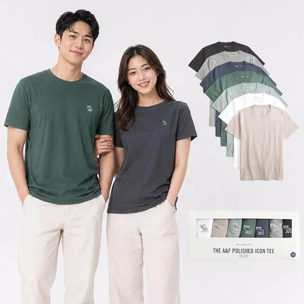 【Abercrombie & Fitch】AF A&F 經典刺繡麋鹿素面短袖T恤 上衣 -BONL- 多色選(無吊牌/組合拆售/平輸品)