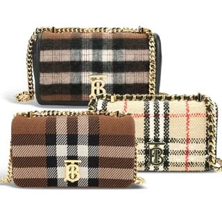 【BURBERRY 巴寶莉】Lola TB字母 針織格紋羊皮翻蓋包(多款)