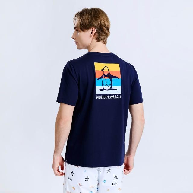 【Munsingwear】企鵝牌 男款藏青色 夏日印花配色大企鵝短袖T恤 MGXL2504