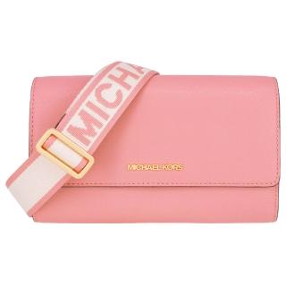 【Michael Kors】JET SET ITEM系列 金釦LOGO MK WOC 寬背帶 斜背包 (乾燥玫瑰)