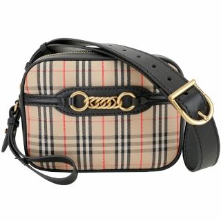 【BURBERRY 巴寶莉】The Link 1983年 鍊飾細節格紋胸肩背 腰包(黑色)