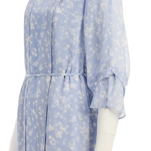 【ILEY 伊蕾】雪紡珠飾印花洋裝(淺藍；M-XL；1253077466)
