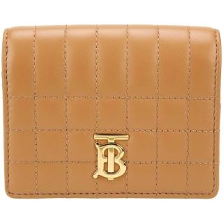 【BURBERRY 巴寶莉】Lola TB字母絎縫小羊皮三折釦式短夾(棕色)