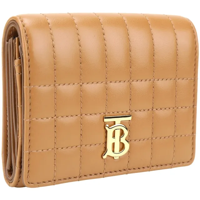 【BURBERRY 巴寶莉】Lola TB字母絎縫小羊皮三折釦式短夾(棕色)
