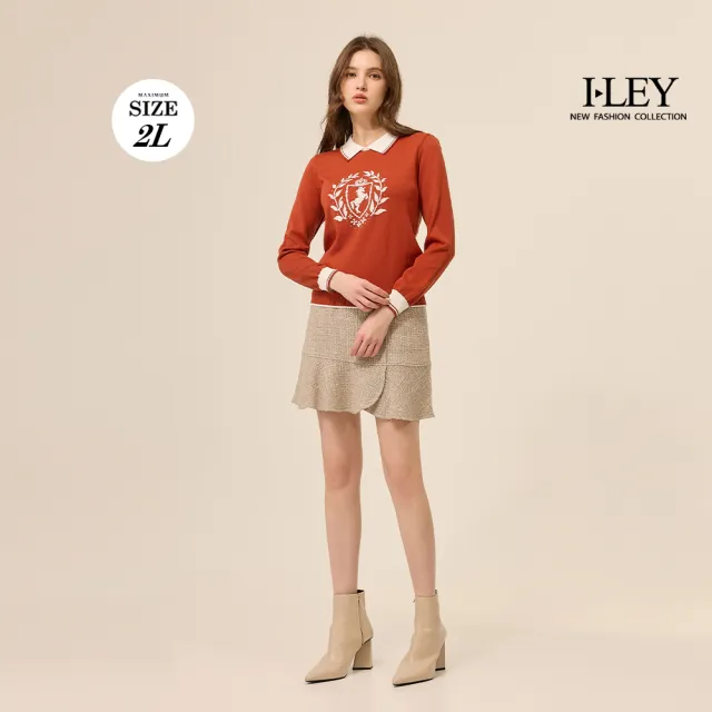 【ILEY 伊蕾】皇冠躍馬徽章針織上衣(磚；M-2L；1254405525)