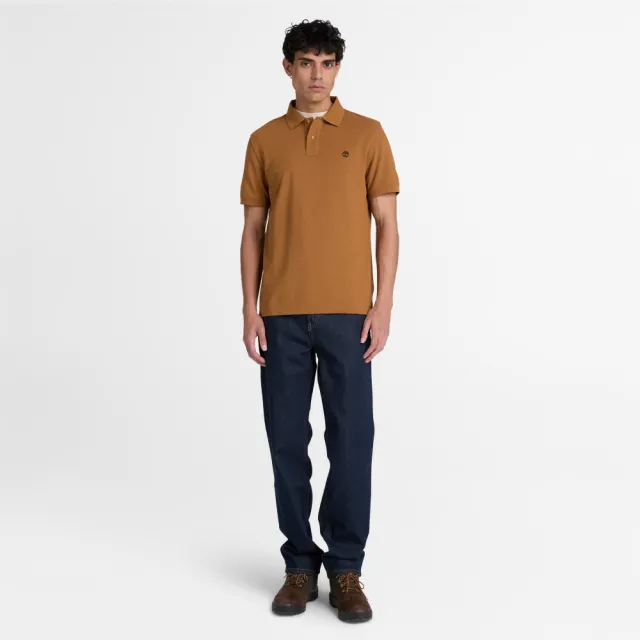 【Timberland】男款深小麥色刺繡LOGO短袖Polo衫(A2AC1EH2)