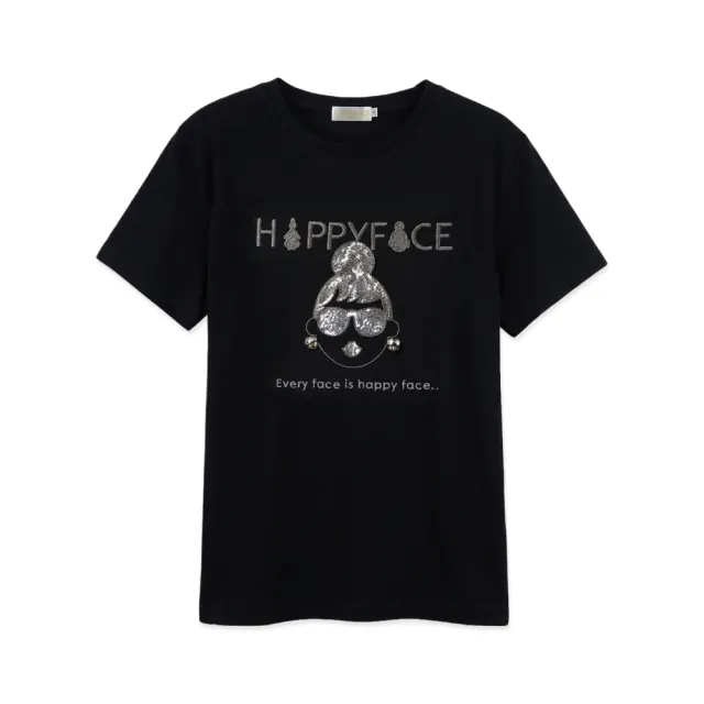 【HAPPYFACE】怪甜心EMMA IP T恤 ☆側邊開叉上衣 時尚好搭配 黑(F29283)
