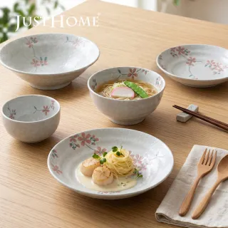 【Just Home】日本製美濃燒櫻花陶瓷8吋湯盤(可微波 盤子 碗盤 湯盤)