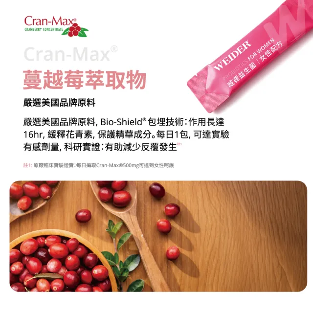 【WEIDER 威德】女性配方益生菌 30包/盒 蔓越莓 複合乳酸菌 菊糖益生質