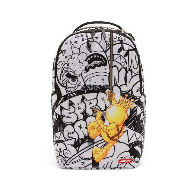 【SPRAYGROUND】塗鴉線條鋸齒鯊大容量後背包(白色)