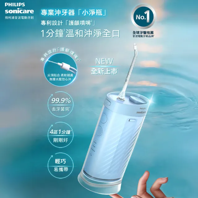 【Philips 飛利浦】HX3333 Sonicare 攜帶式沖牙器(1分鐘高效潔牙/專利噴嘴/輕巧易攜/官方直營)