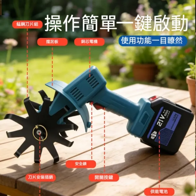 【艾嘉圖】鋰電微耕機 除草松土機 一電一充小型翻土機 犁地機 家用電動鋤頭 旋耕機 手持園藝機器