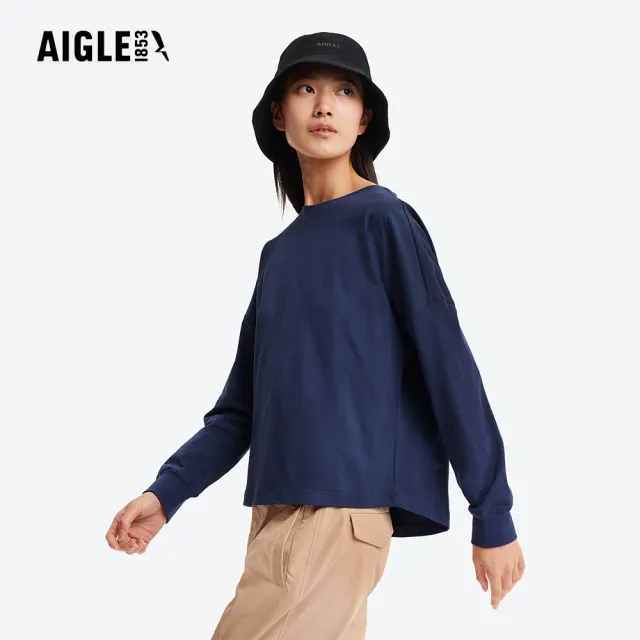 【AIGLE】女 快乾抗菌長袖T恤｜AG-5A253A052 海軍藍 (女裝 有機棉 吸濕快乾 排汗衣 長袖 長袖上衣 長袖T恤)