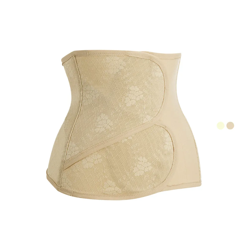 【Gennies 奇妮】2件組*蕾絲緹花美身帶-黃/膚(束腰帶 收腹帶 美體帶 二段調整 俐落體態)