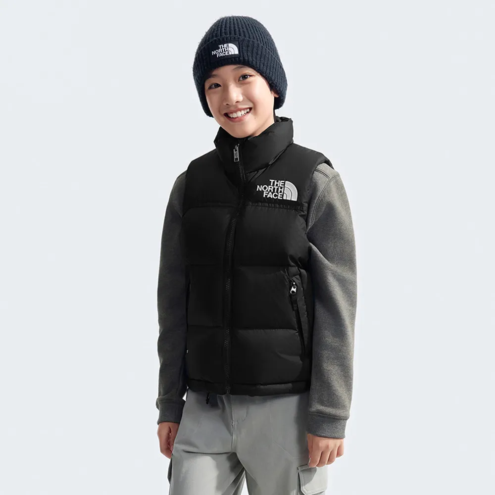 【The North Face 官方旗艦】經典ICON-北面兒童黑色DWR防潑水羽絨背心｜8A4BJK3(700蓬鬆度)