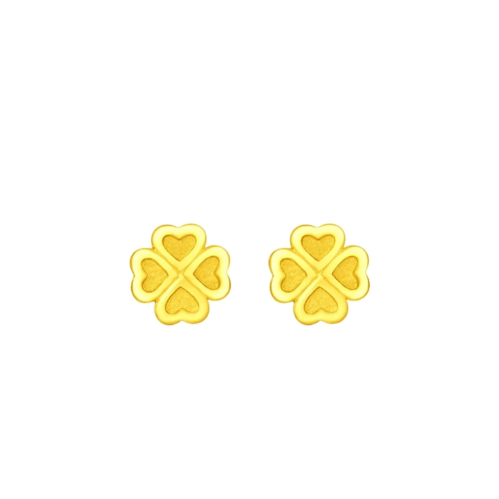 【周大福】ING系列 愛心幸福四葉草黃金耳環_計價黃金