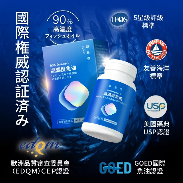【御熹堂】黃金頂級 90%高濃度專利魚油3入組(一入120顆、醫師推薦、高單位Omega-3、rTG好吸收)