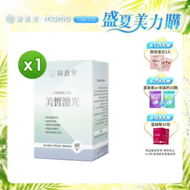 【御熹堂】美皙激光 專利穀胱甘肽1入組(一入60顆、醫生推薦、冰晶番茄、白藜蘆醇淨透亮、自帶鎂光燈)