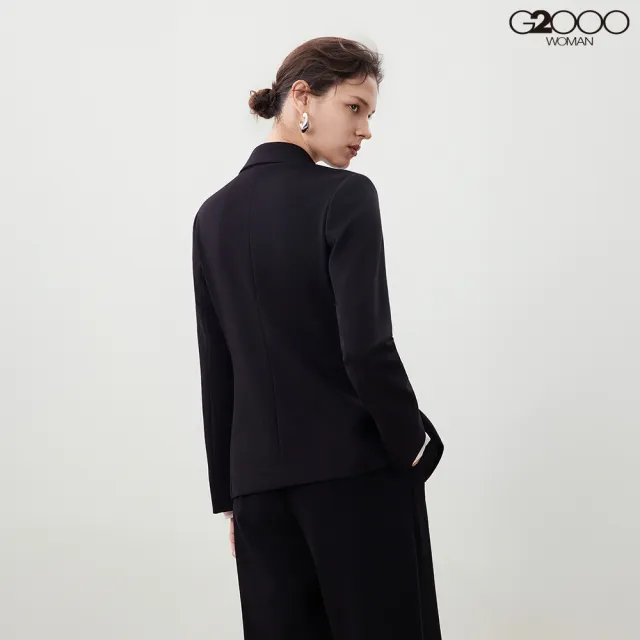 【G2000】女款 緹花針織附胸針西裝式外套-黑色(5621172499)