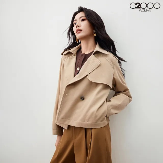 【G2000】女款 短版斜紋雙排釦風衣外套-卡其色(5628103013)