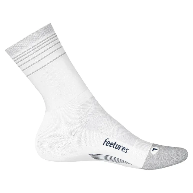 【Feetures】中筒緩震反光跑襪 白底灰線 Elite Light Cushion Mini Crew E90
