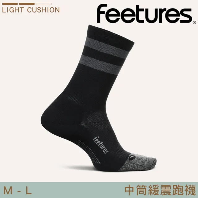 【Feetures】中筒緩震跑襪 黑底-灰條紋 Elite Light Cushion Crew E90